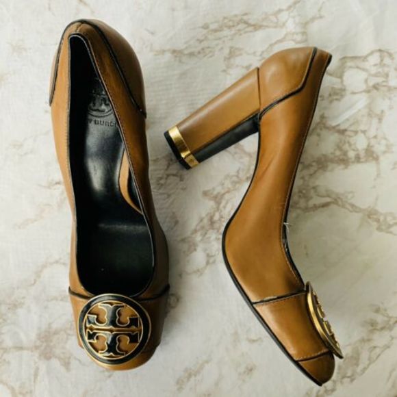 Tory Burch Shoes - Tory Burch Camel Chunky Buckle Round Toe Pumps